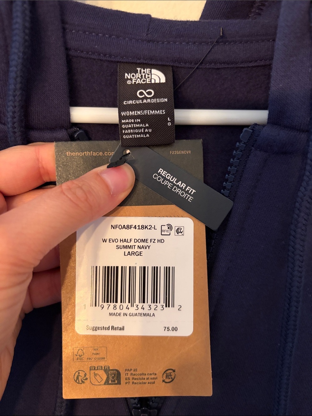 NWT The North Face Navy Blue Full-Zip Hoodie! Size L - Picture 2 of 4